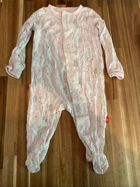 Magnetic Me modal Light Pink Forest-Print Footed One-Piece